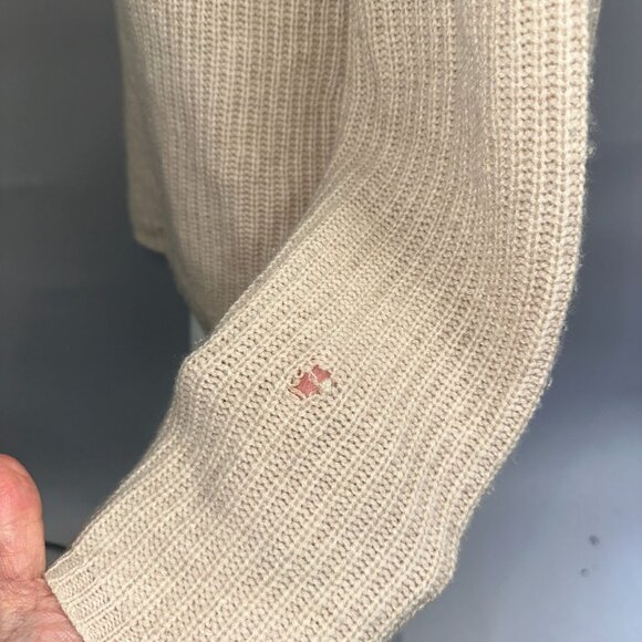 Jenni Kayne Oatmeal Ribbed Cashmere Fisherman Sweater Womens Size L Minimalist - Picture 7 of 8